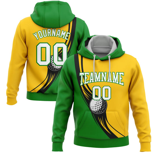 Custom Stitched Yellow White-Grass Green 3D Golf Ball Sports Pullover Sweatshirt Hoodie - Main View