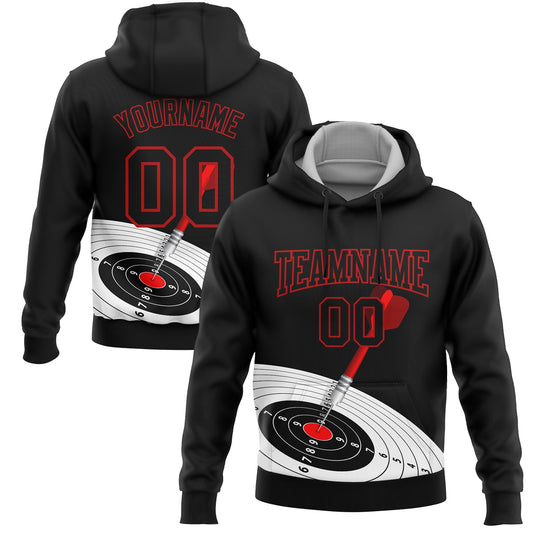 Custom Stitched Black Red 3D Dart Board Target Sports Pullover Sweatshirt Hoodie - Main View