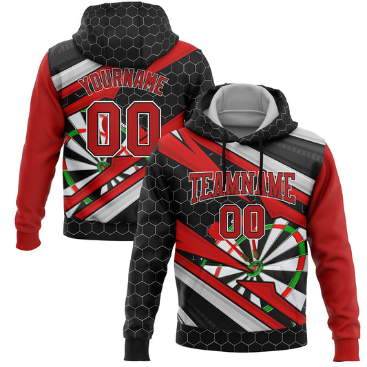 Custom Stitched Black Red-White 3D Dart Board Sports Pullover Sweatshirt Hoodie - Main View