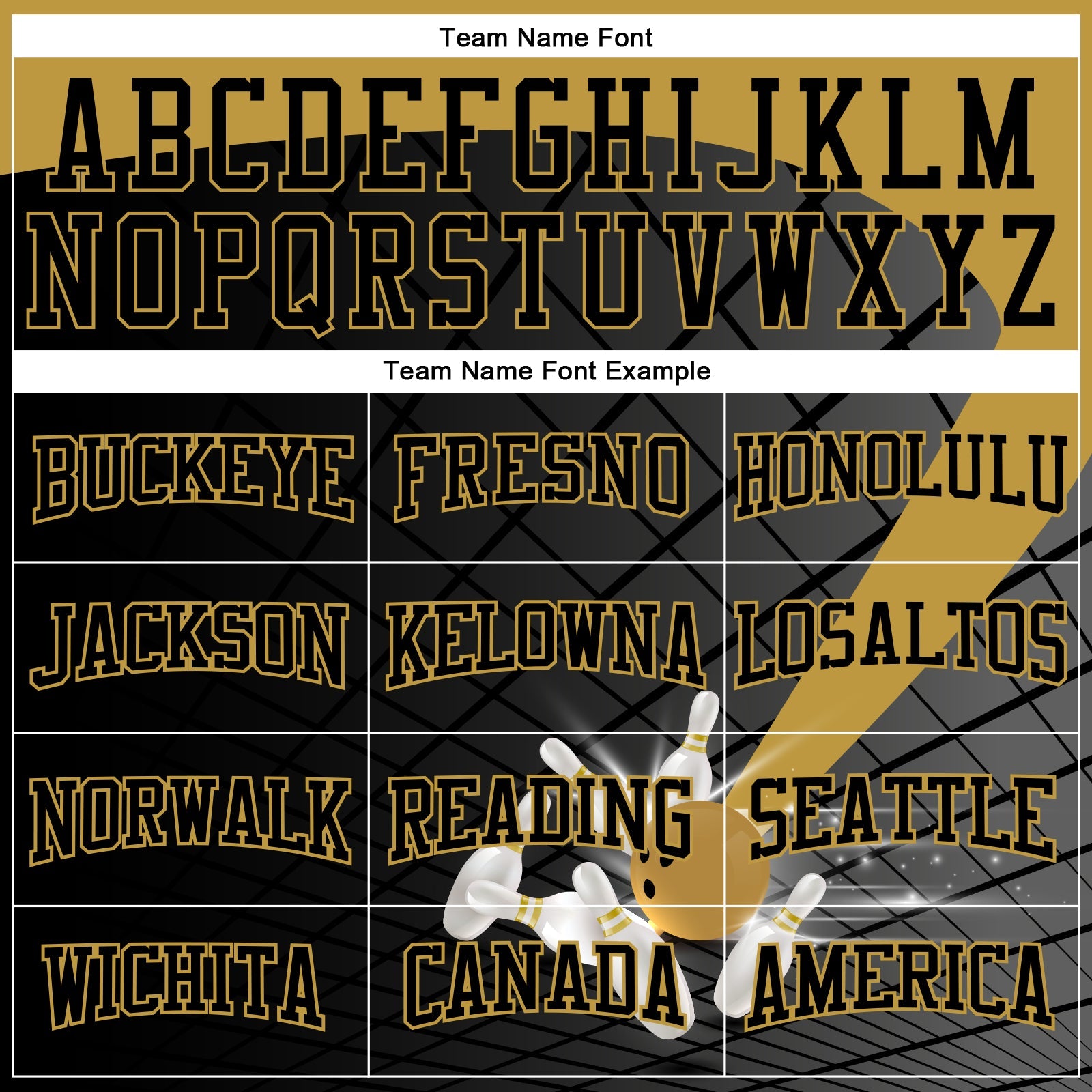 Custom Black Old Gold 3D Bowling Sports Pullover Sweatshirt Hoodie view 3