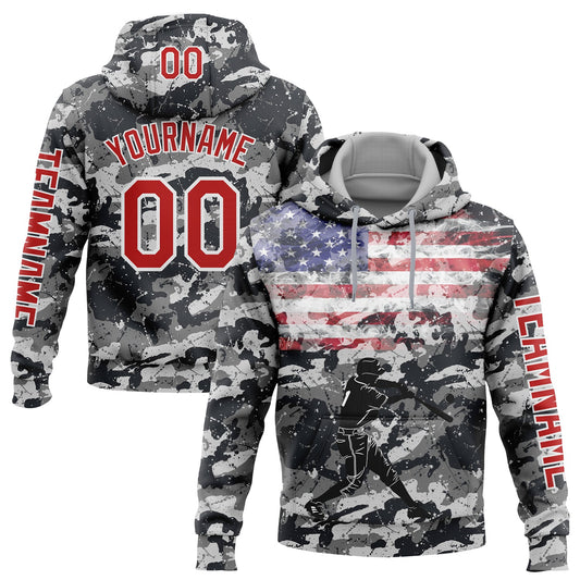 Custom Camo Red-White 3D USA Flag Sports Pullover Sweatshirt Salute To Service Hoodie - Main View