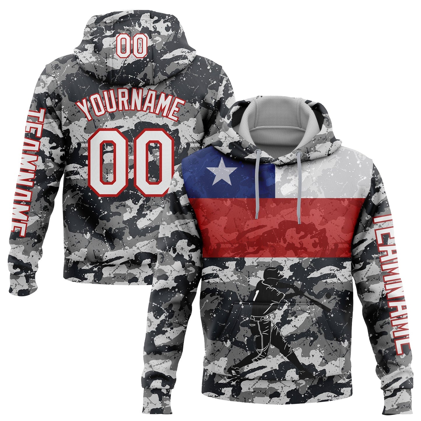 Custom Camo White-Red 3D Chile Chilean Flag Sports Pullover Sweatshirt Salute To Service Hoodie - Main View