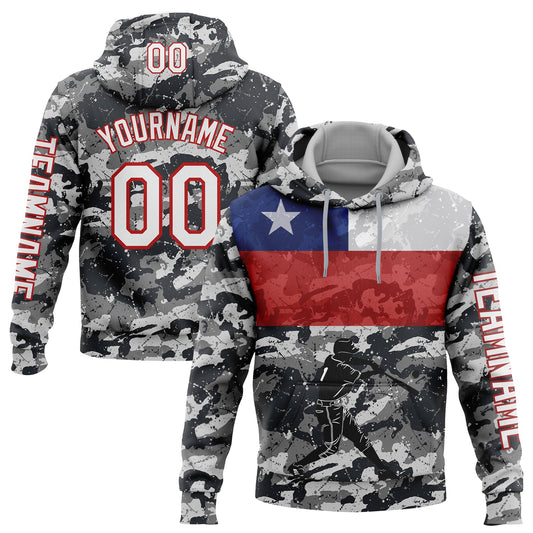 Custom Camo White-Red 3D Chile Chilean Flag Sports Pullover Sweatshirt Salute To Service Hoodie - Main View