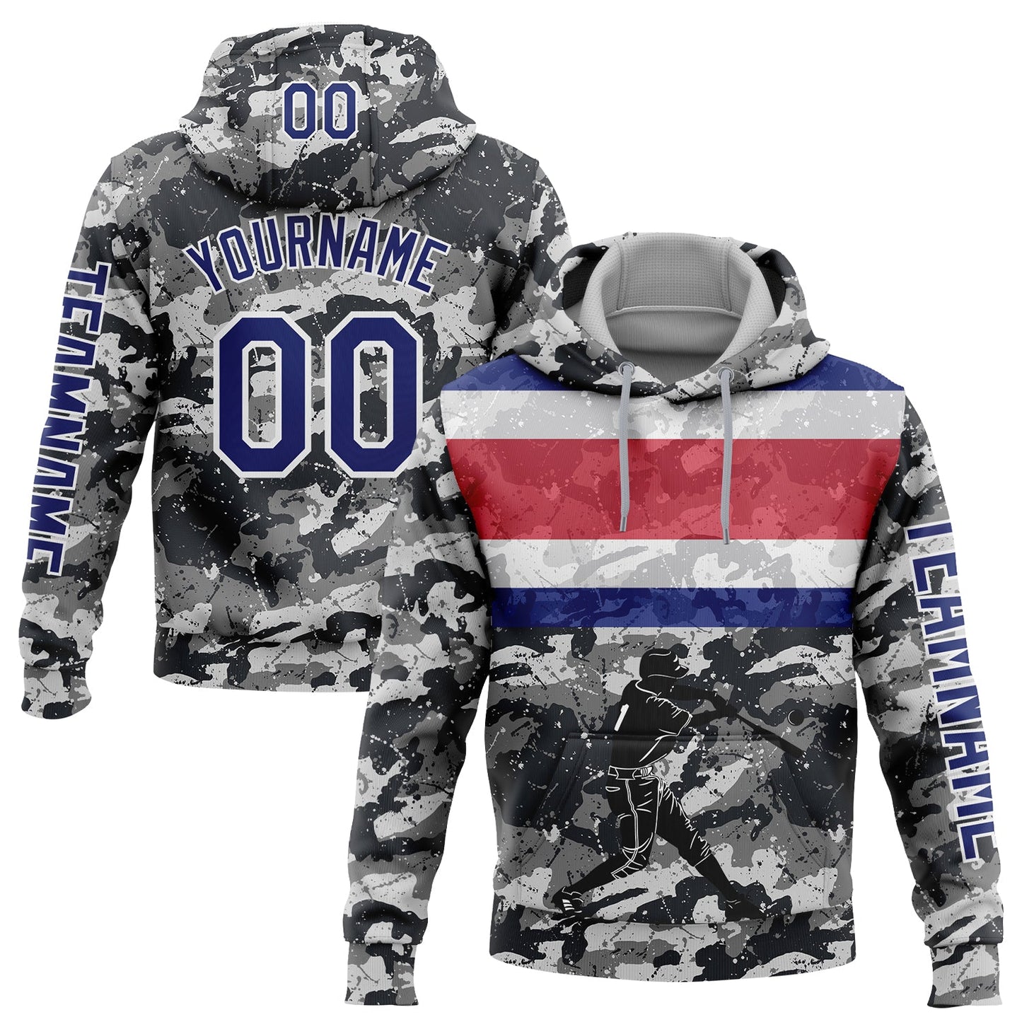 Custom Camo Royal-White 3D Costa Rica Costa Rican Flag Sports Pullover Sweatshirt Salute To Service Hoodie - Main View
