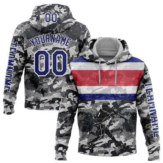 Custom Camo Royal-White 3D Costa Rica Costa Rican Flag Sports Pullover Sweatshirt Salute To Service Hoodie - Main View
