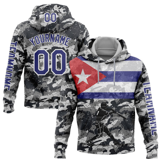 Custom Camo Dark Purple-White 3D Cuba Cuban Flag Sports Pullover Sweatshirt Salute To Service Hoodie - Main View