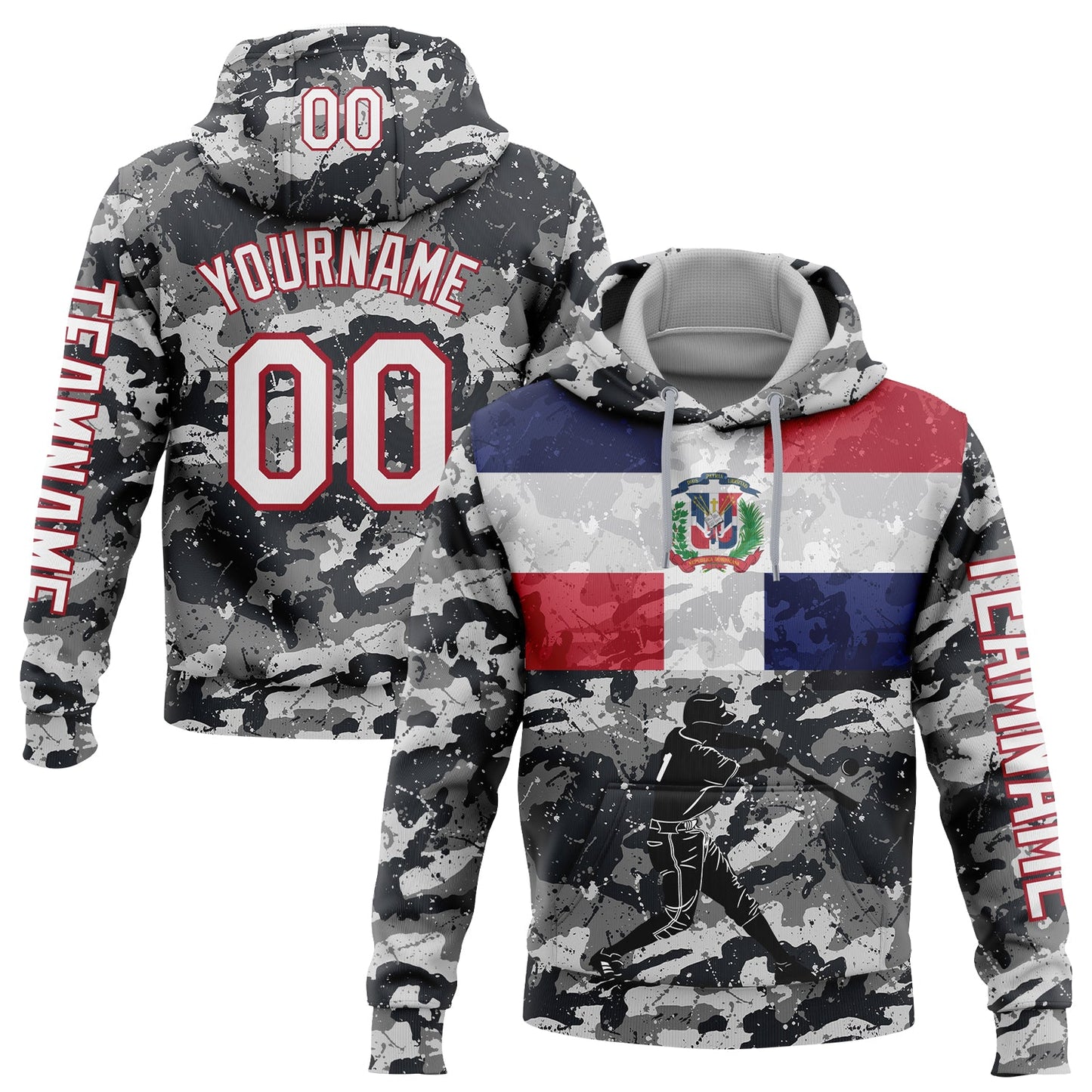 Custom Camo White-Red 3D Dominican Republic Flag Sports Pullover Sweatshirt Salute To Service Hoodie - Main View