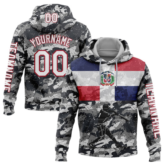 Custom Camo White-Red 3D Dominican Republic Flag Sports Pullover Sweatshirt Salute To Service Hoodie - Main View