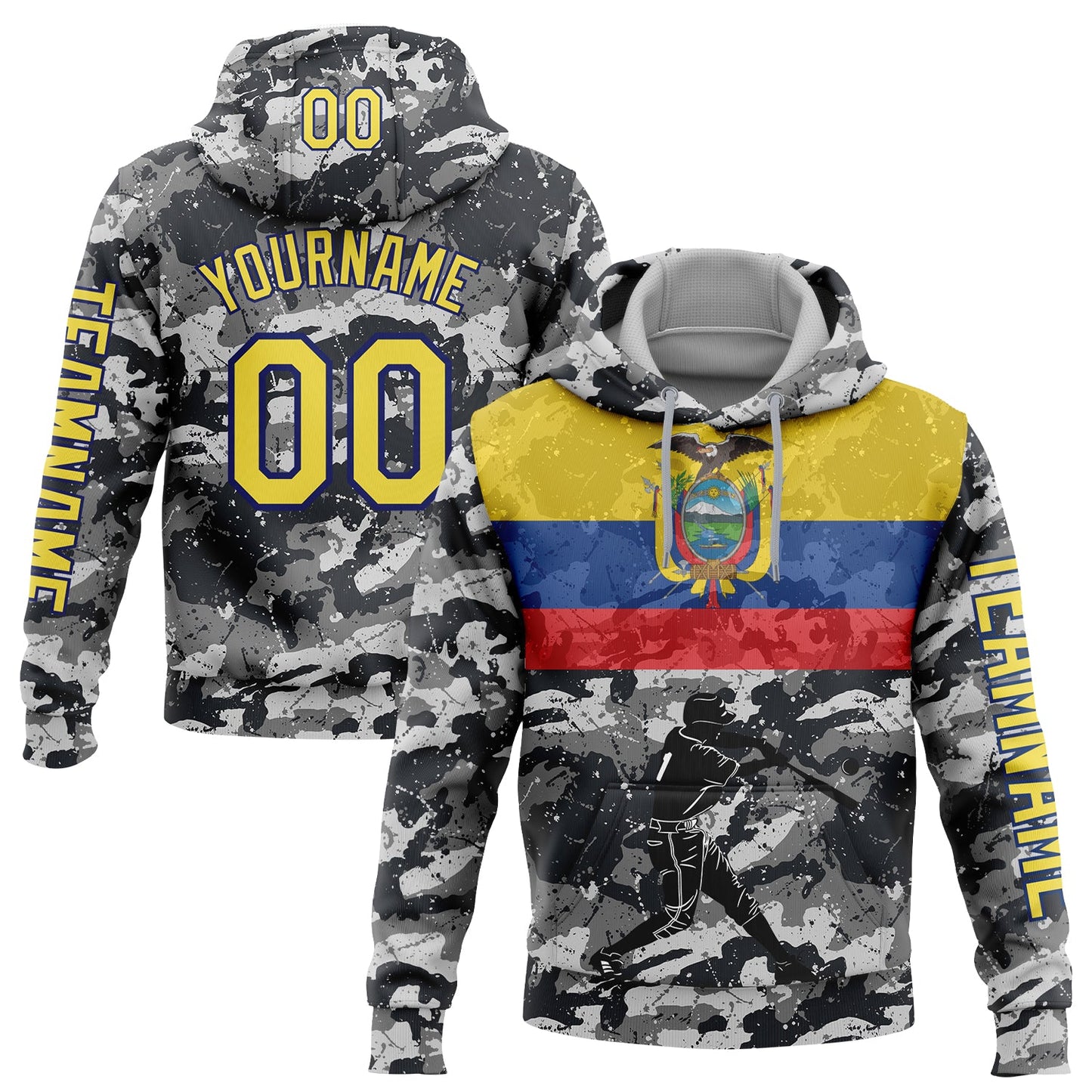 Custom Camo Yellow-Royal 3D Ecuador Ecuadorian Flag Sports Pullover Sweatshirt Salute To Service Hoodie - Main View
