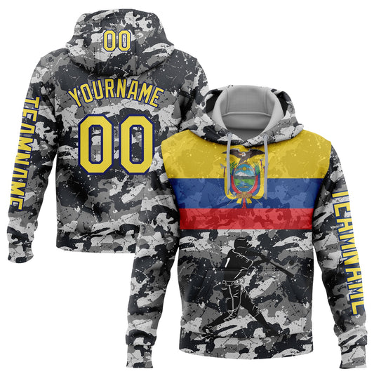 Custom Camo Yellow-Royal 3D Ecuador Ecuadorian Flag Sports Pullover Sweatshirt Salute To Service Hoodie - Main View