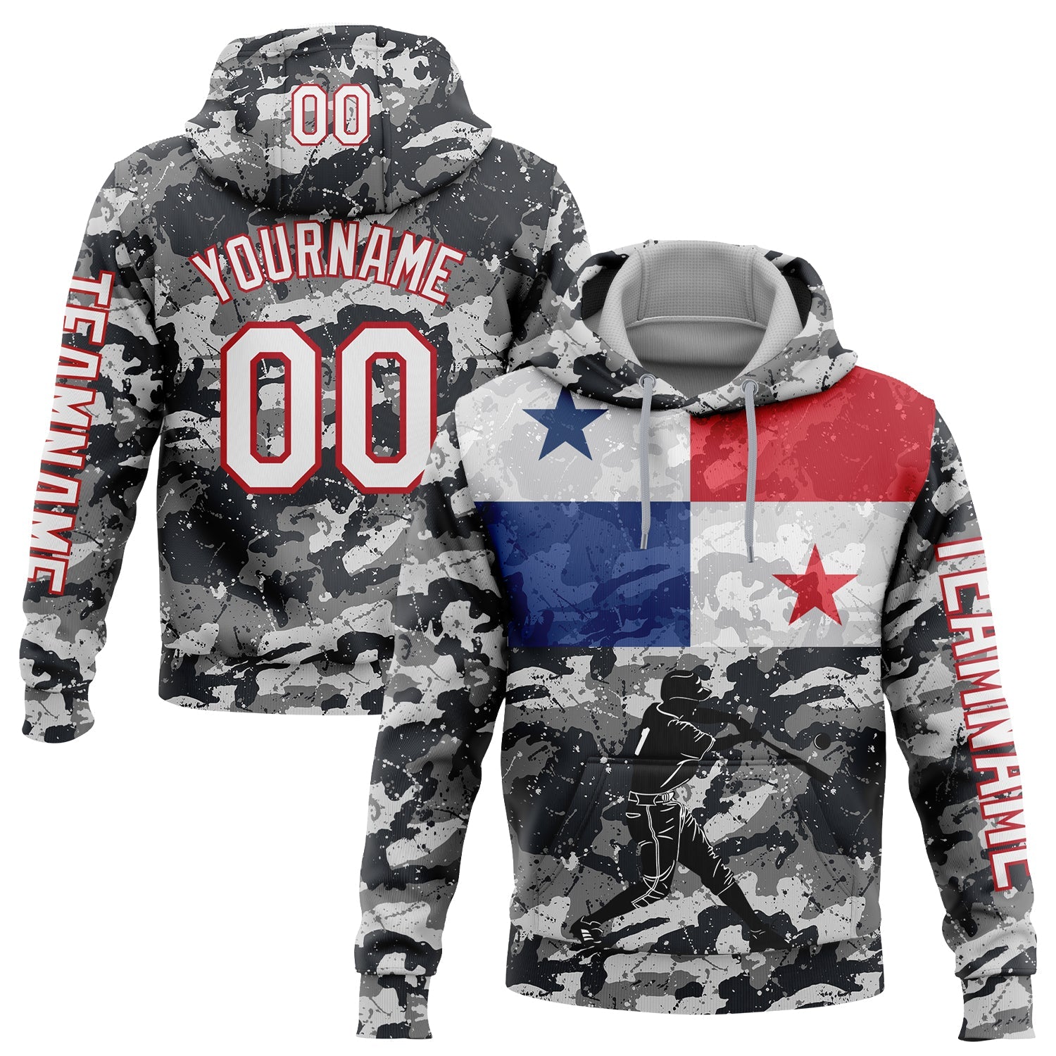 Custom Camo White-Red 3D Panama Panamanian Flag Sports Pullover Sweatshirt Salute To Service Hoodie - Main View