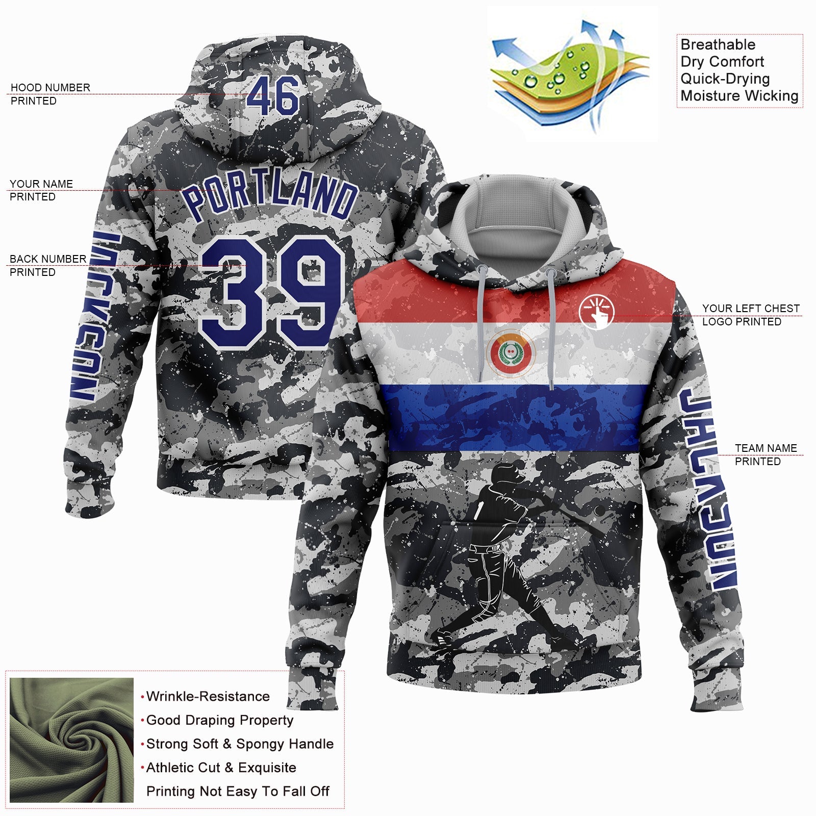 Custom Camo Navy-White 3D Paraguay Paraguayan Flag Sports Pullover Sweatshirt Salute To Service Hoodie view 2