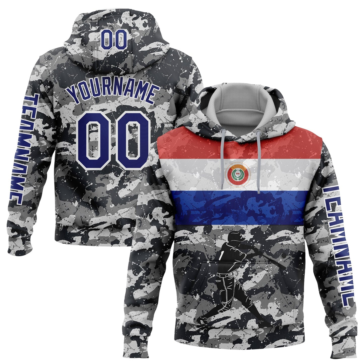 Custom Camo Navy-White 3D Paraguay Paraguayan Flag Sports Pullover Sweatshirt Salute To Service Hoodie - Main View