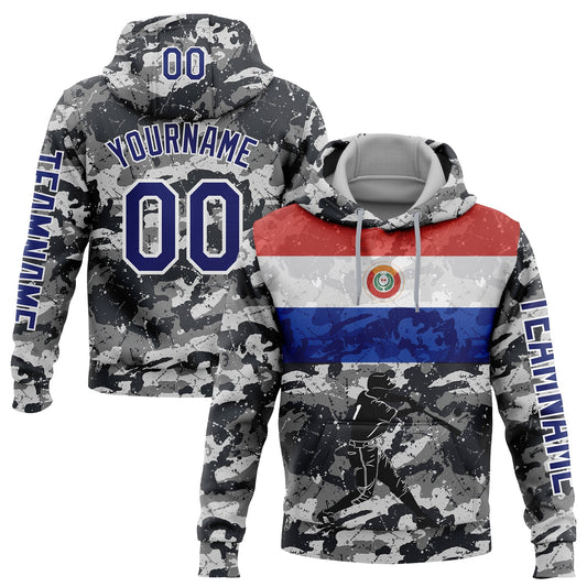 Custom Camo Navy-White 3D Paraguay Paraguayan Flag Sports Pullover Sweatshirt Salute To Service Hoodie - Main View