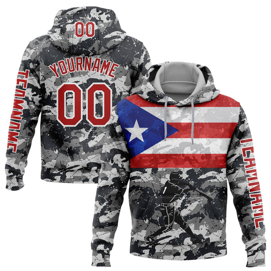 Custom Camo Red-White 3D Puerto Rico Puerto Rican Flag Sports Pullover Sweatshirt Salute To Service Hoodie - Main View
