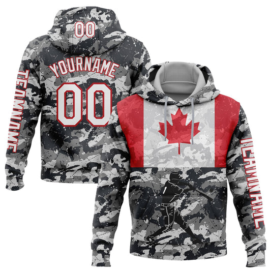 Custom Camo White-Fire Red 3D Canada Canadian Flag Sports Pullover Sweatshirt Salute To Service Hoodie - Main View
