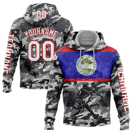 Custom Camo White-Red 3D Belize Belizean Flag Sports Pullover Sweatshirt Salute To Service Hoodie - Main View