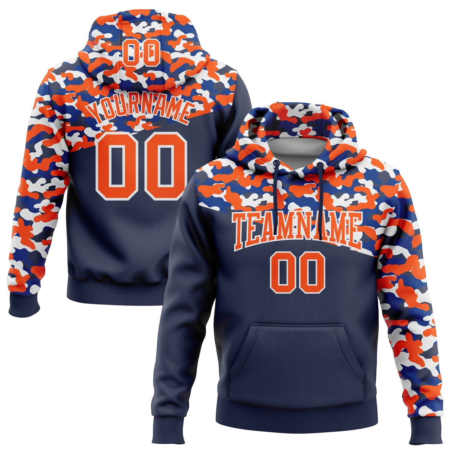 Custom Stitched Camo Orange Navy-Royal 3D Sports Pullover Sweatshirt Salute To Service Hoodie - Main View