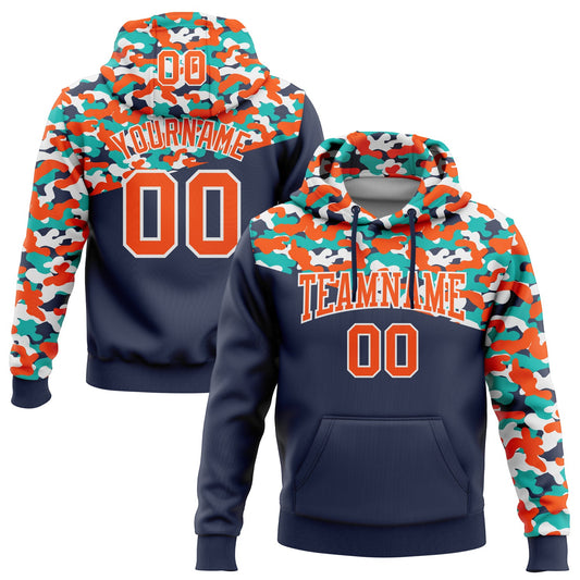 Custom Stitched Camo Orange Navy-Aqua 3D Sports Pullover Sweatshirt Salute To Service Hoodie - Main View