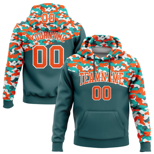 Custom Stitched Camo Orange Midnight Green-Aqua 3D Sports Pullover Sweatshirt Salute To Service Hoodie - Main View