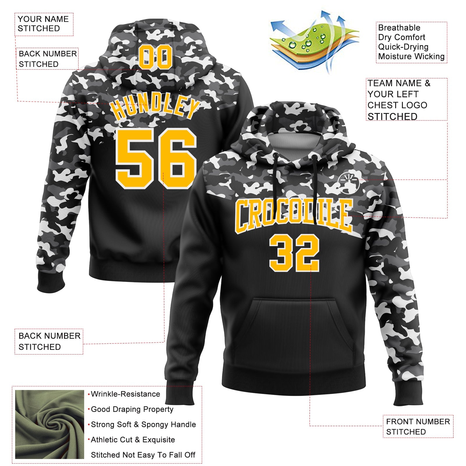 Custom Stitched Camo Gold Black-Steel Gray 3D Sports Pullover Sweatshirt Salute To Service Hoodie view 2