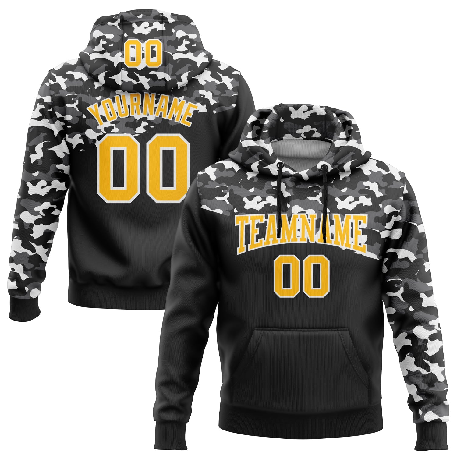 Custom Stitched Camo Gold Black-Steel Gray 3D Sports Pullover Sweatshirt Salute To Service Hoodie - Main View