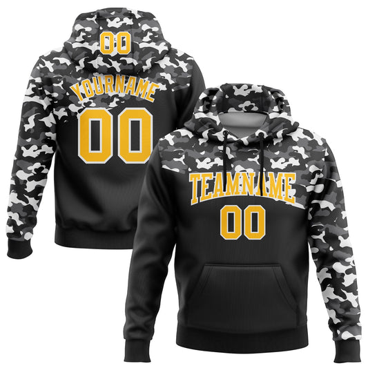 Custom Stitched Camo Gold Black-Steel Gray 3D Sports Pullover Sweatshirt Salute To Service Hoodie - Main View