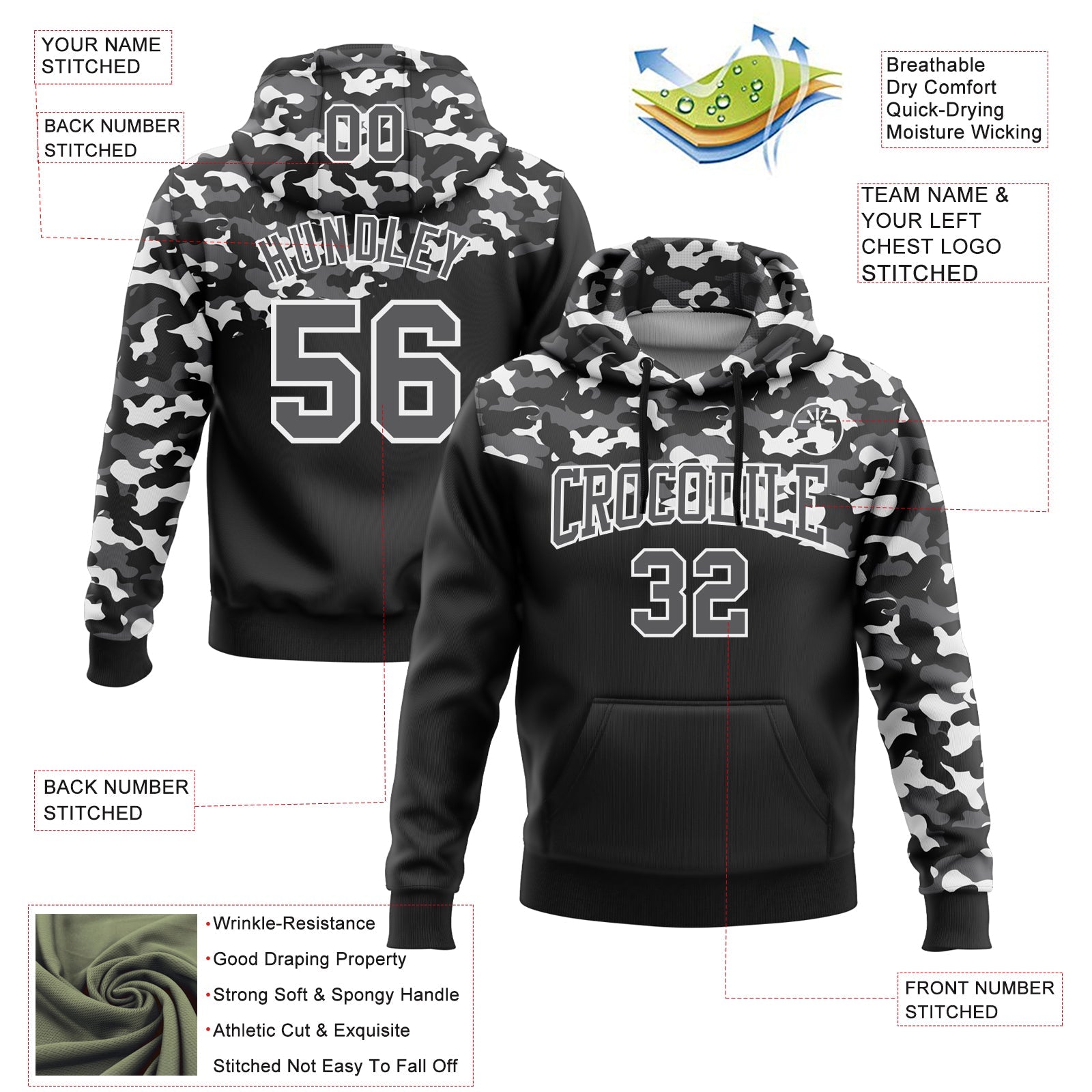 Custom Stitched Camo Steel Gray-Black 3D Sports Pullover Sweatshirt Salute To Service Hoodie view 2
