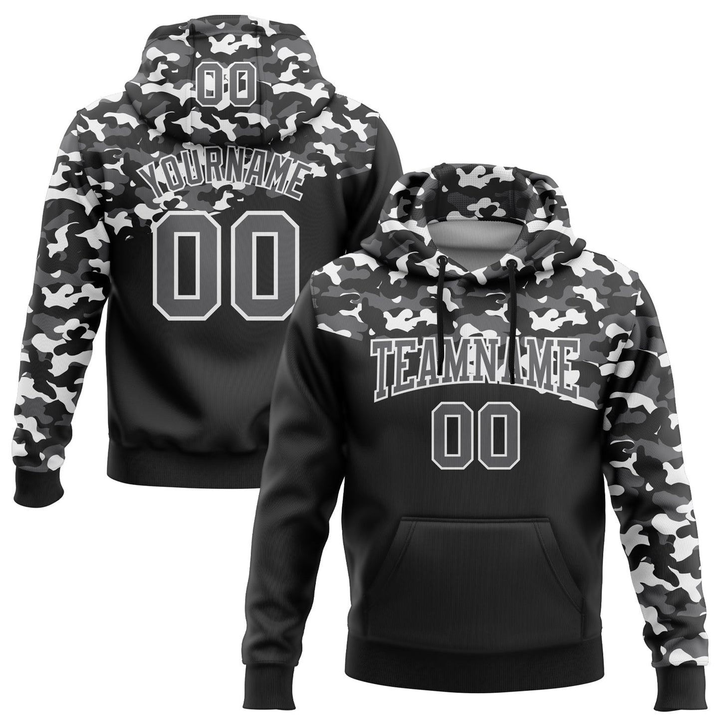 Custom Stitched Camo Steel Gray-Black 3D Sports Pullover Sweatshirt Salute To Service Hoodie - Main View
