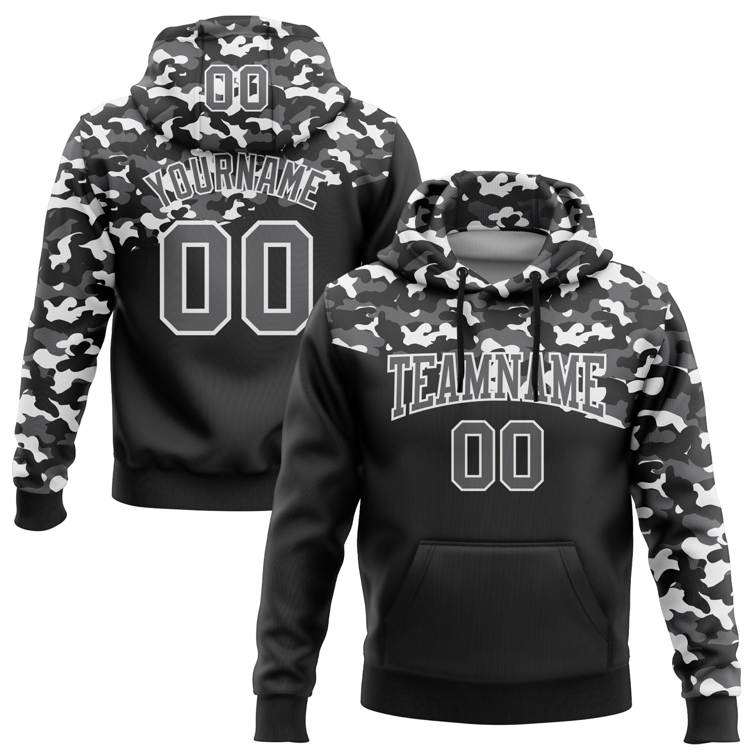 Custom Stitched Camo Steel Gray-Black 3D Sports Pullover Sweatshirt Salute To Service Hoodie - Main View