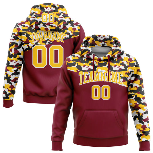 Custom Stitched Camo Yellow Crimson-Black 3D Sports Pullover Sweatshirt Salute To Service Hoodie - Main View