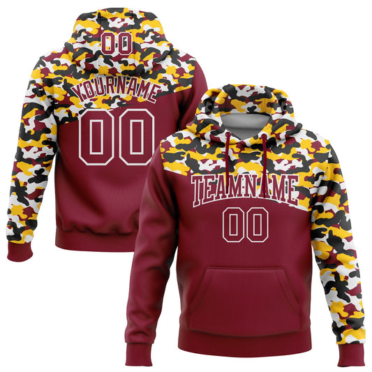 Custom Stitched Camo Crimson Black-Yellow 3D Sports Pullover Sweatshirt Salute To Service Hoodie - Main View
