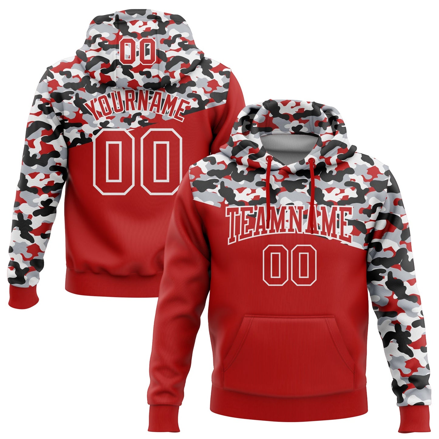 Custom Stitched Camo Red Black-Gray 3D Sports Pullover Sweatshirt Salute To Service Hoodie - Main View