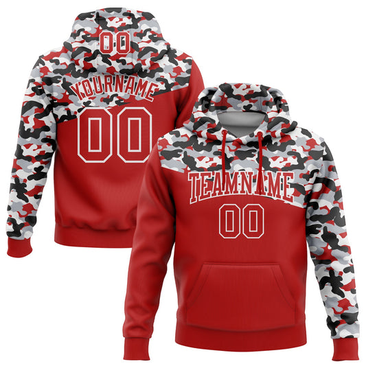 Custom Stitched Camo Red Black-Gray 3D Sports Pullover Sweatshirt Salute To Service Hoodie - Main View