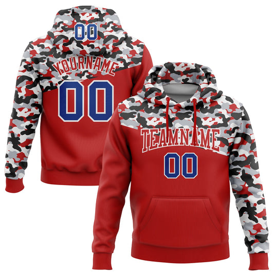 Custom Stitched Camo Royal Red Black-Gray 3D Sports Pullover Sweatshirt Salute To Service Hoodie - Main View