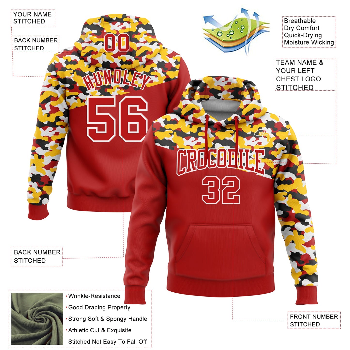Custom Stitched Camo Red Yellow-Black 3D Sports Pullover Sweatshirt Salute To Service Hoodie view 2