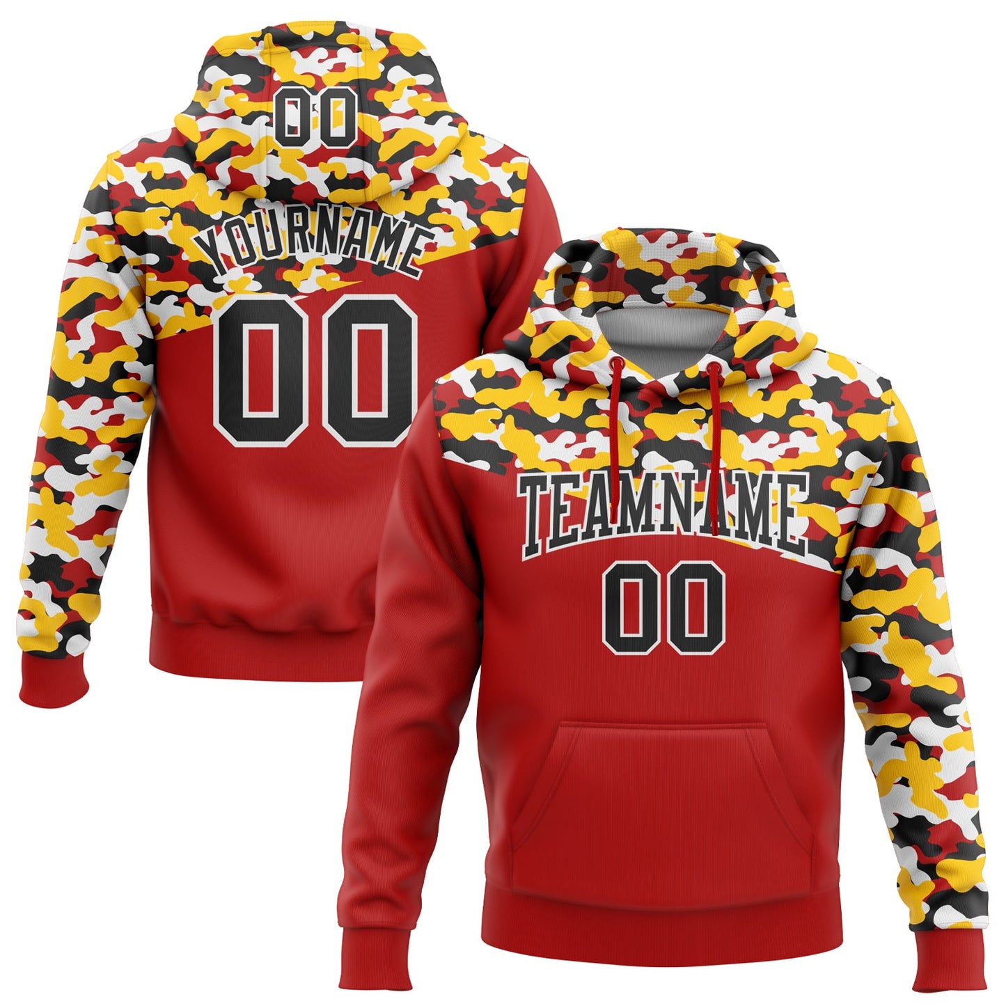 Custom Stitched Camo Black Red Yellow-Black 3D Sports Pullover Sweatshirt Salute To Service Hoodie - Main View