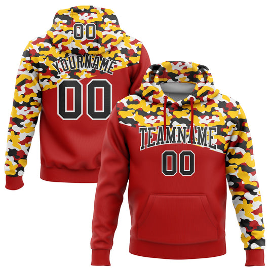 Custom Stitched Camo Black Red Yellow-Black 3D Sports Pullover Sweatshirt Salute To Service Hoodie - Main View