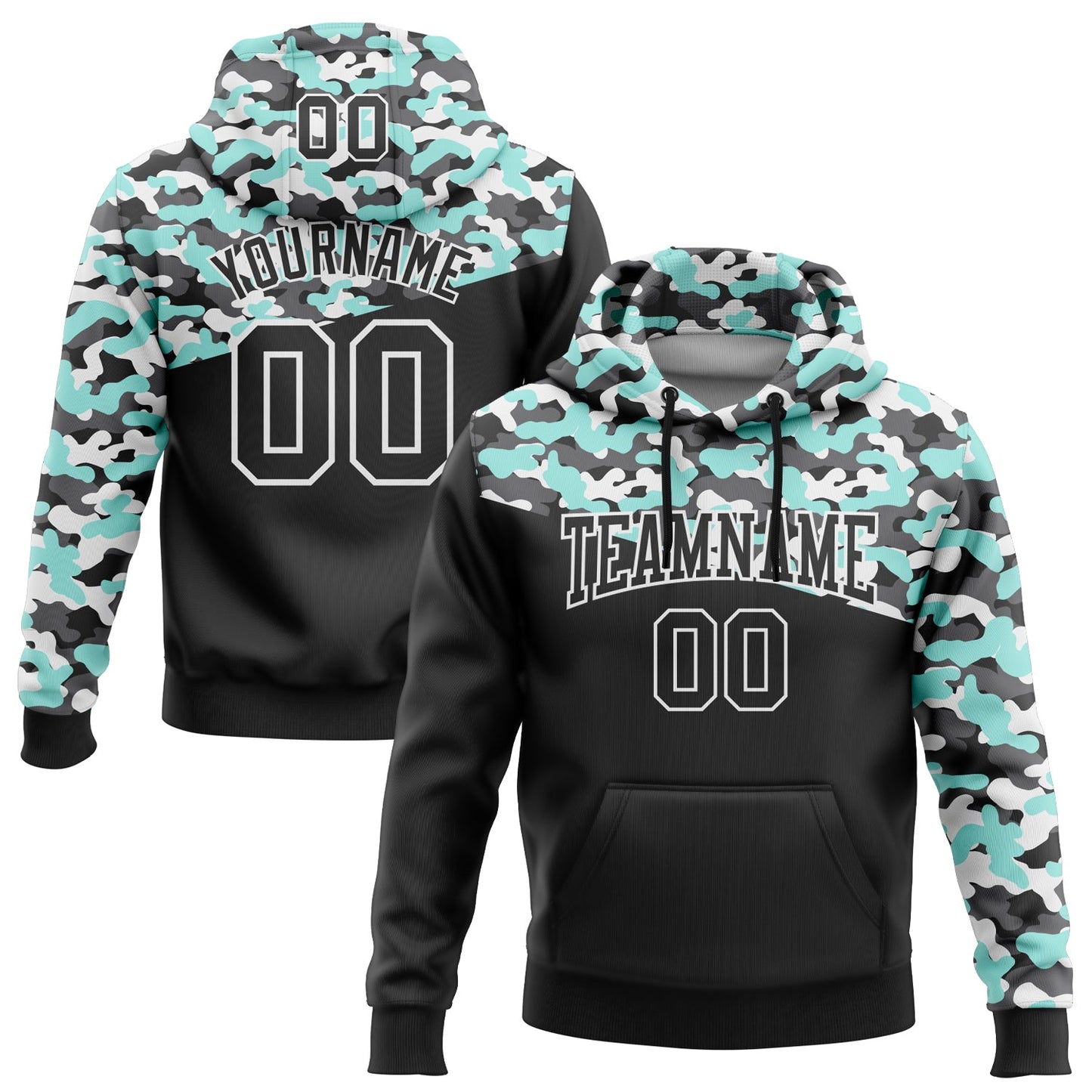 Custom Stitched Camo Black Ice Blue-Steel Gray 3D Sports Pullover Sweatshirt Salute To Service Hoodie - Main View