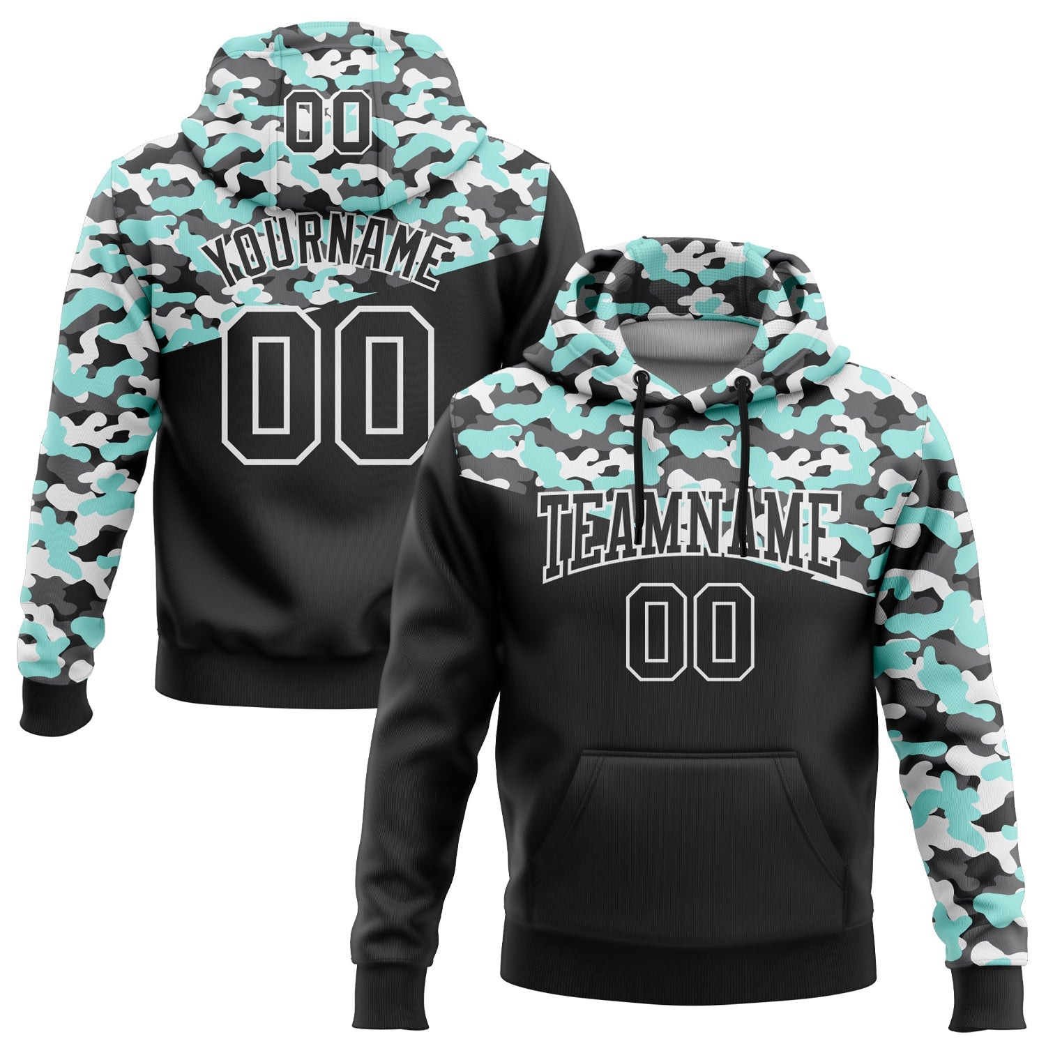 Custom Stitched Camo Black Ice Blue-Steel Gray 3D Sports Pullover Sweatshirt Salute To Service Hoodie - Main View