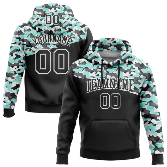 Custom Stitched Camo Black Ice Blue-Steel Gray 3D Sports Pullover Sweatshirt Salute To Service Hoodie - Main View