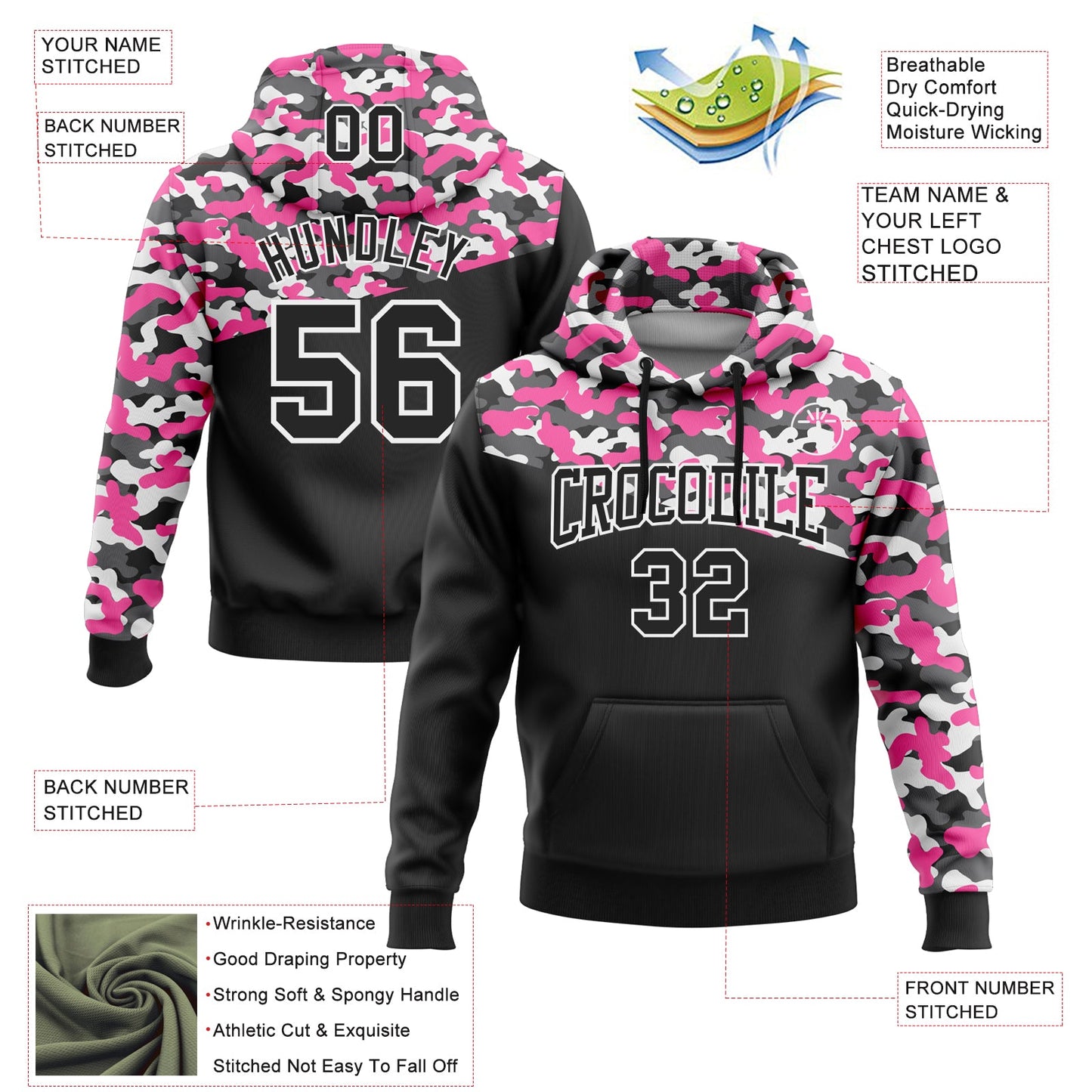 Custom Stitched Camo Black Pink-Steel Gray 3D Sports Pullover Sweatshirt Salute To Service Hoodie view 2