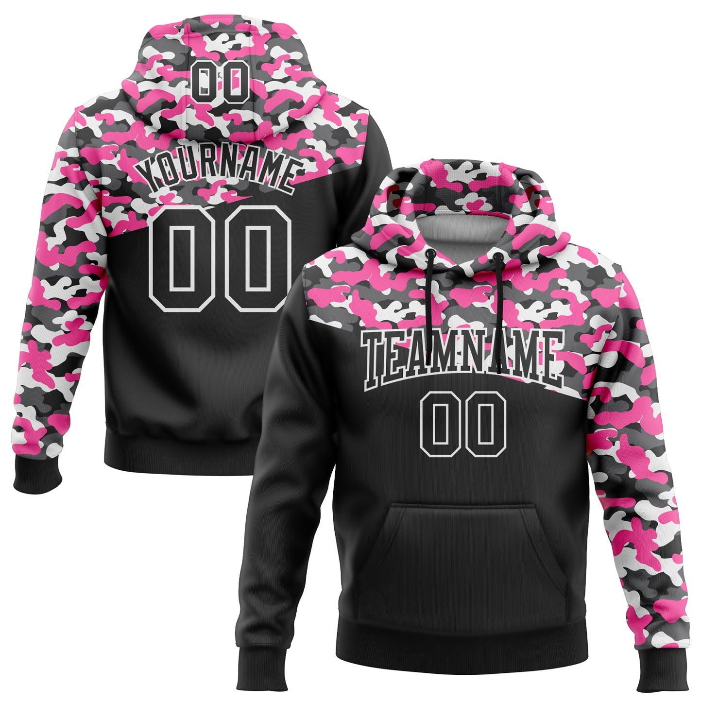 Custom Stitched Camo Black Pink-Steel Gray 3D Sports Pullover Sweatshirt Salute To Service Hoodie - Main View