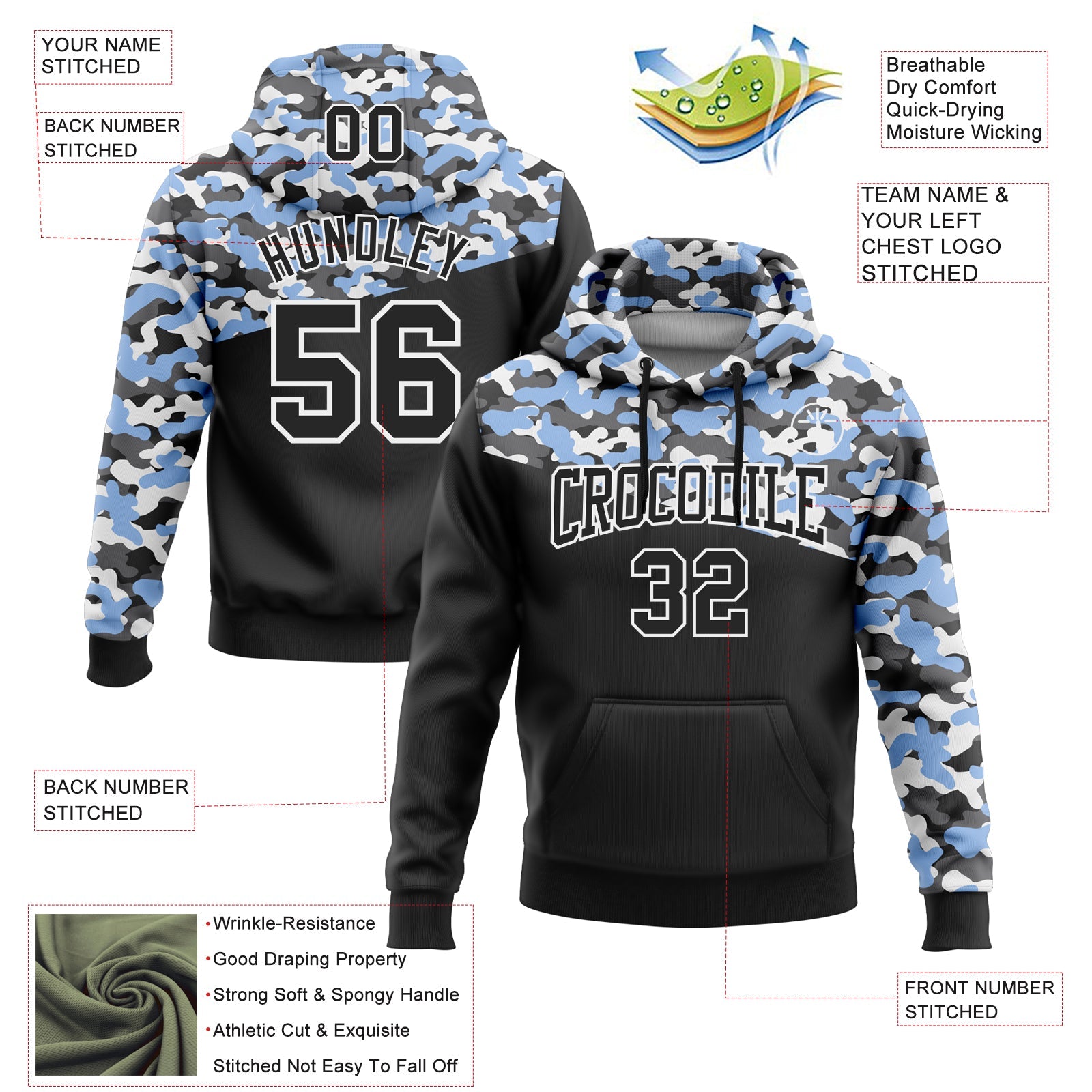Custom Stitched Camo Black Light Blue-Steel Gray 3D Sports Pullover Sweatshirt Salute To Service Hoodie view 2