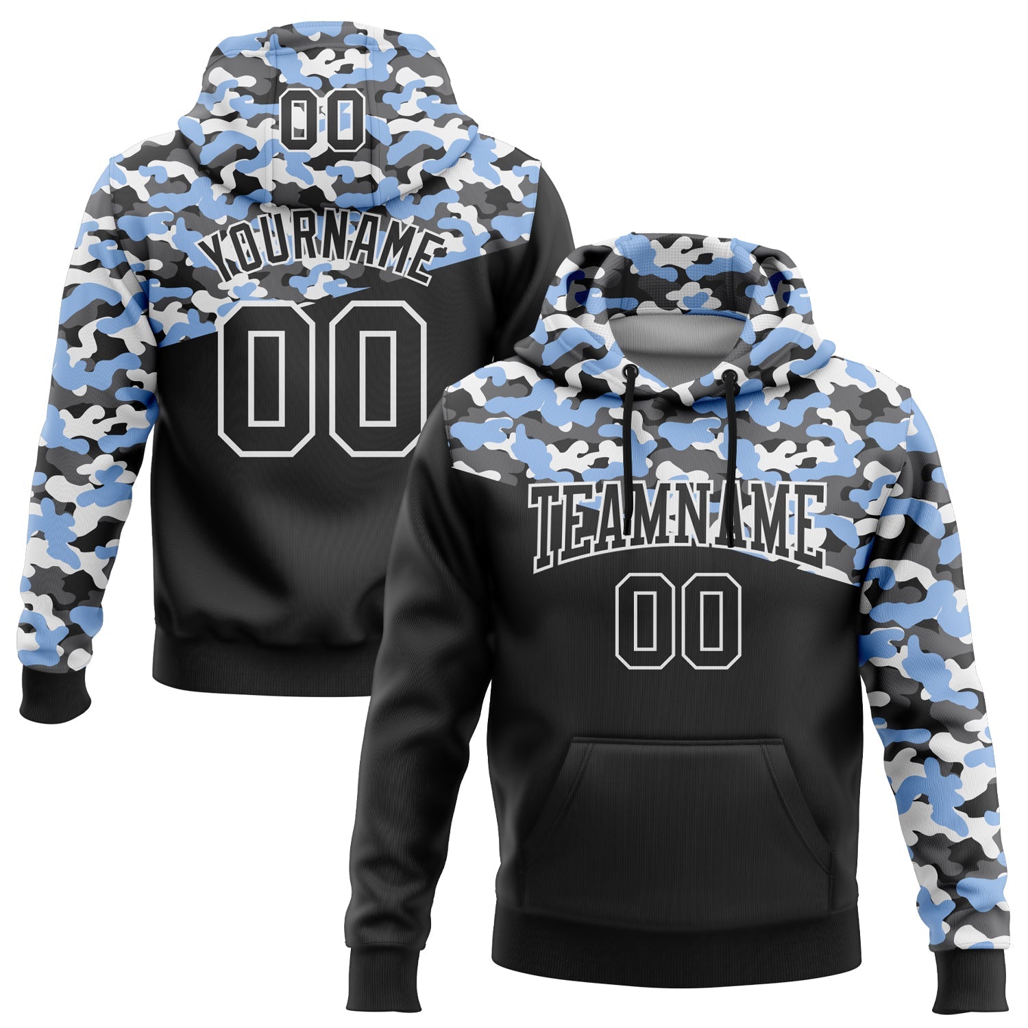 Custom Stitched Camo Black Light Blue-Steel Gray 3D Sports Pullover Sweatshirt Salute To Service Hoodie - Main View