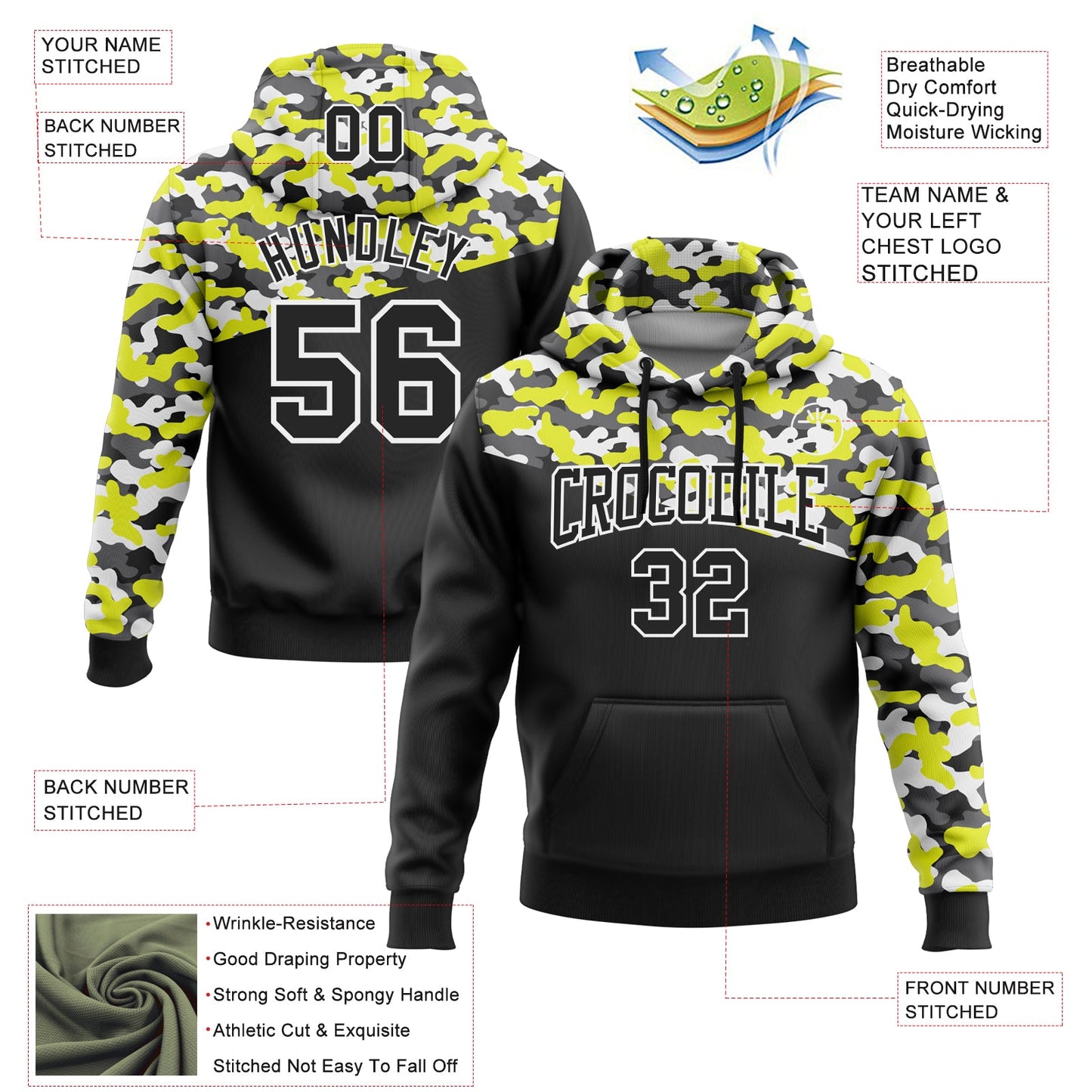 Custom Stitched Camo Black Neon Yellow-Steel Gray 3D Sports Pullover Sweatshirt Salute To Service Hoodie view 2