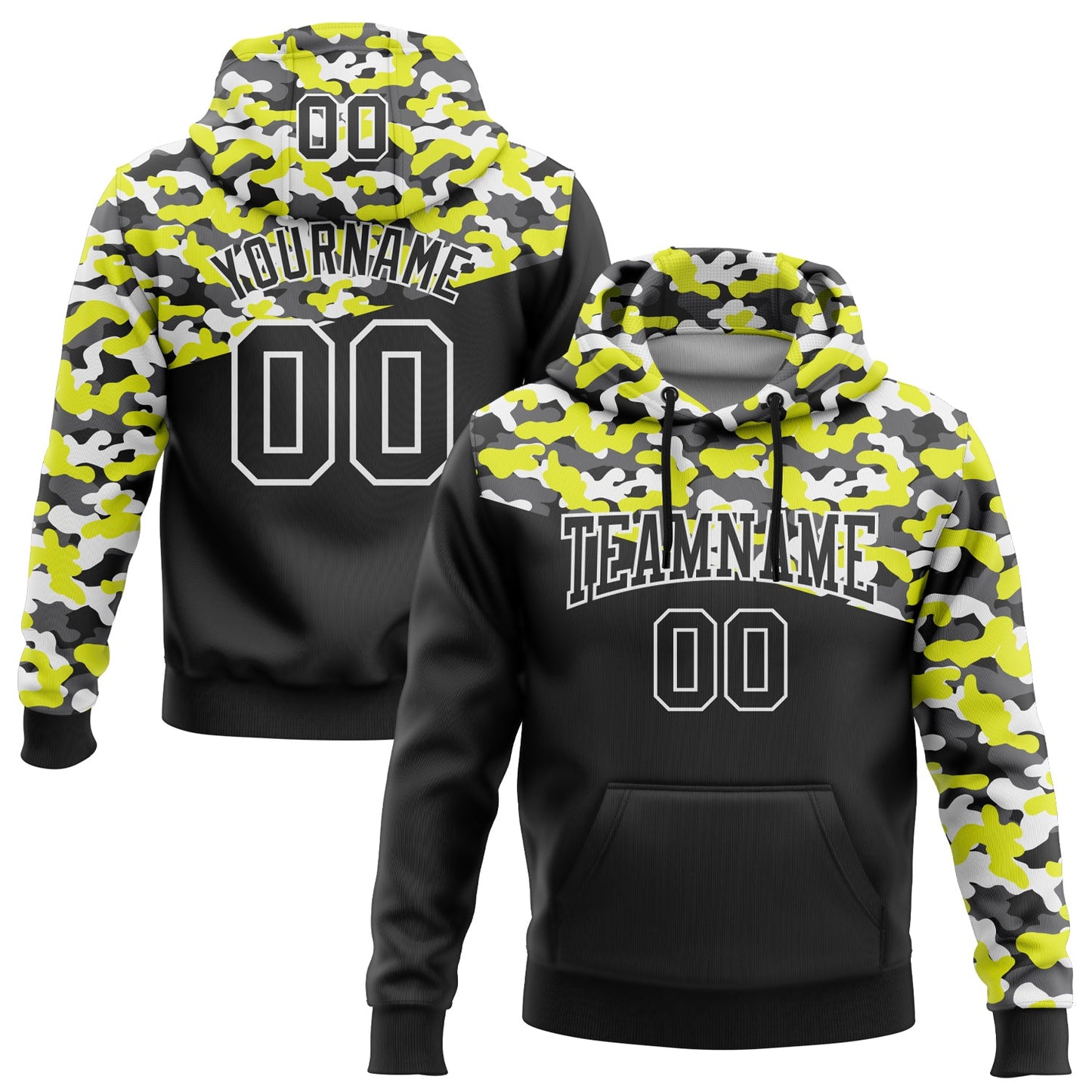 Custom Stitched Camo Black Neon Yellow-Steel Gray 3D Sports Pullover Sweatshirt Salute To Service Hoodie - Main View