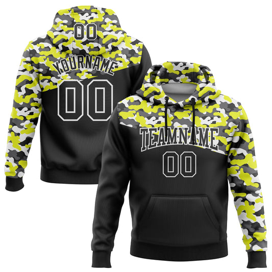 Custom Stitched Camo Black Neon Yellow-Steel Gray 3D Sports Pullover Sweatshirt Salute To Service Hoodie - Main View