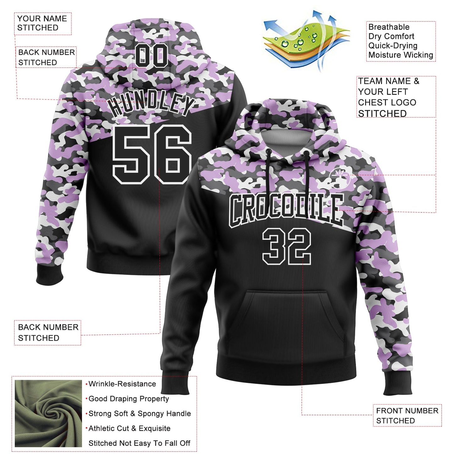 Custom Stitched Camo Black Light Purple-Steel Gray 3D Sports Pullover Sweatshirt Salute To Service Hoodie view 2