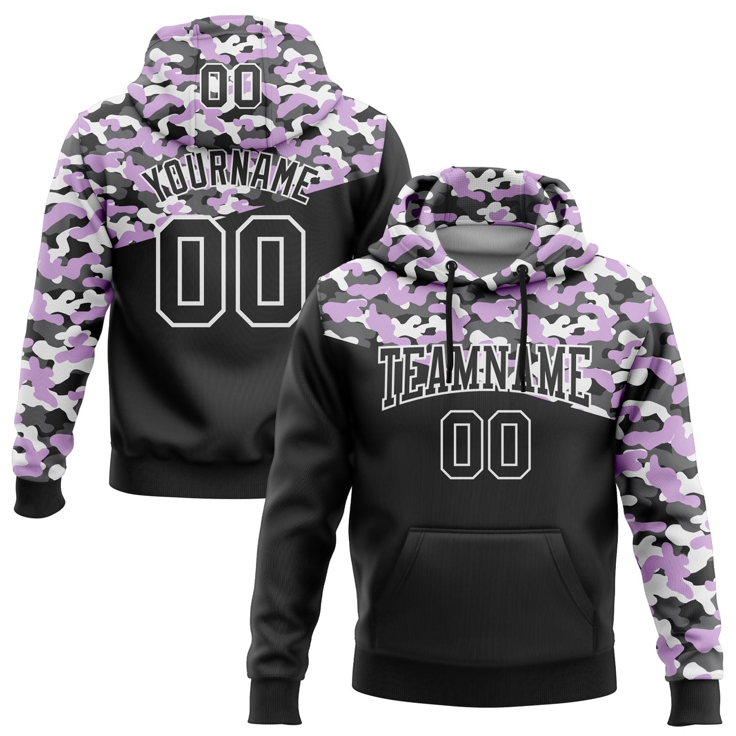 Custom Stitched Camo Black Light Purple-Steel Gray 3D Sports Pullover Sweatshirt Salute To Service Hoodie - Main View